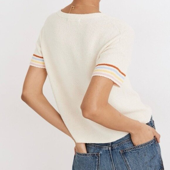 Madewell Henley Sweater Tee in Rainbow Stripe Size M - Picture 2 of 8